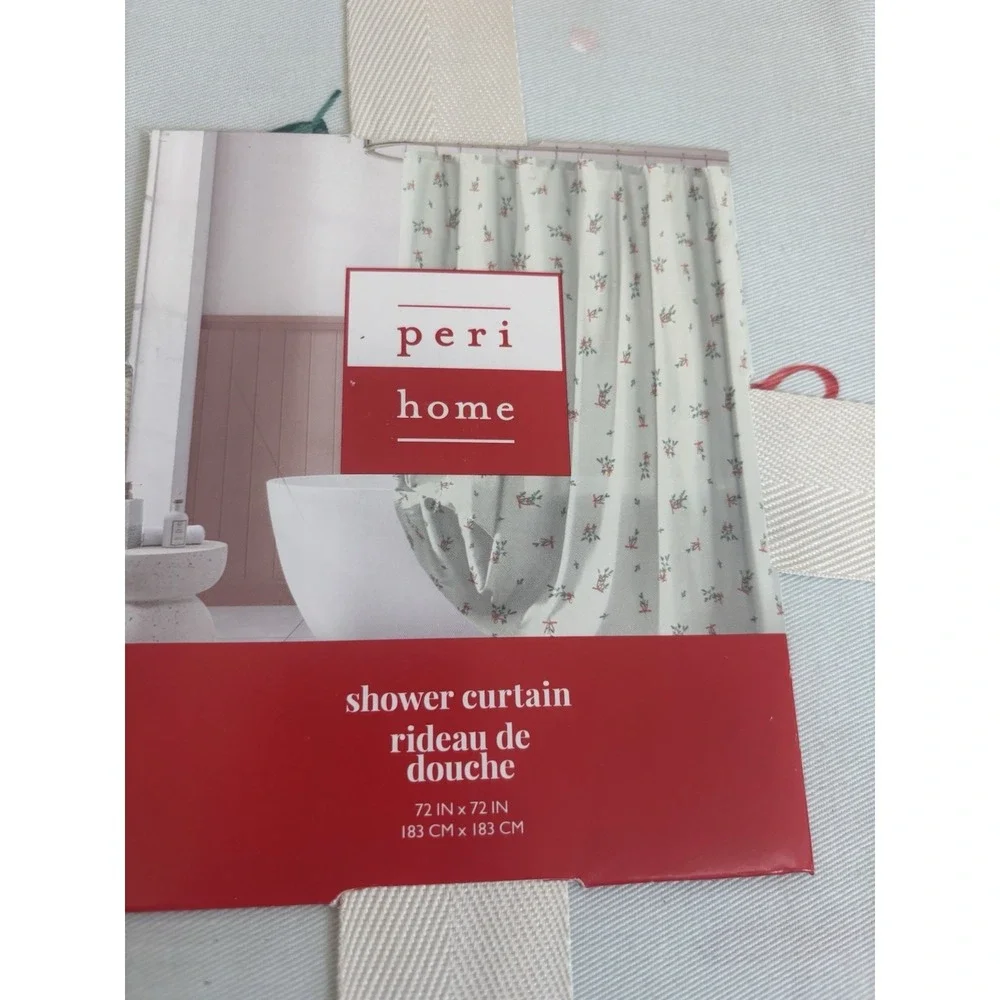 Peri Home Shower Curtain New Holly Berries Holiday Christmas Cotton‎ Blend 72x72